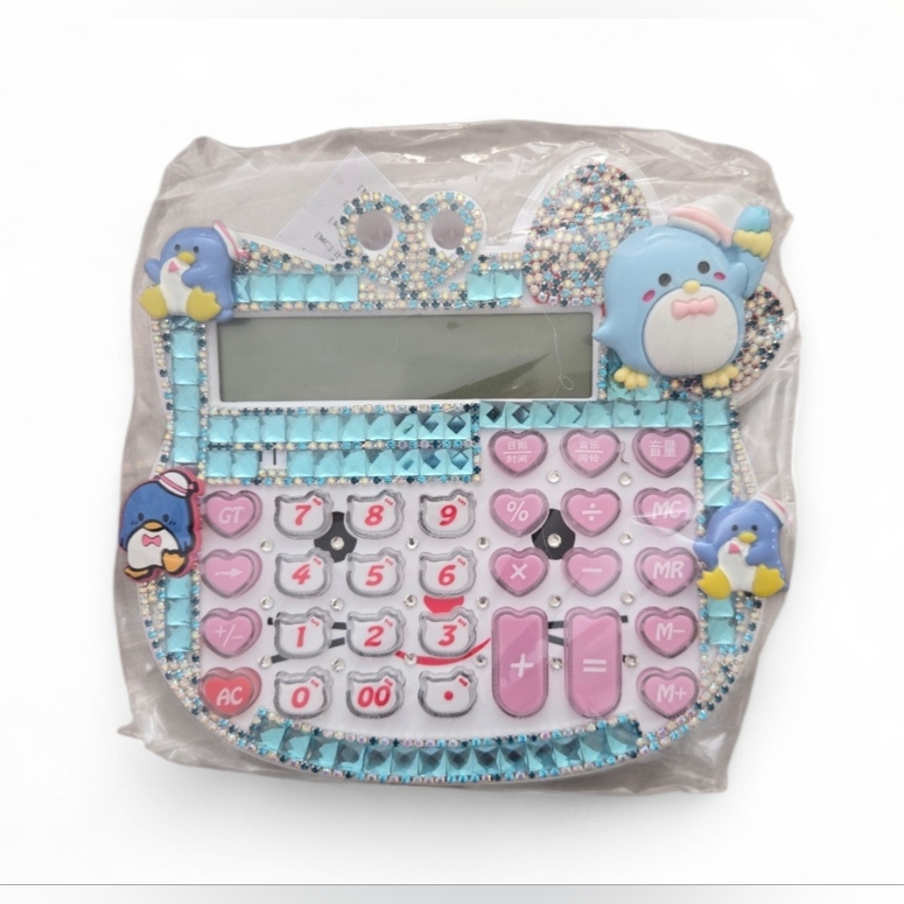 Tuxedo Sam Inspired Blue Penguin Rhinestone Talking Calculator | Kawaii